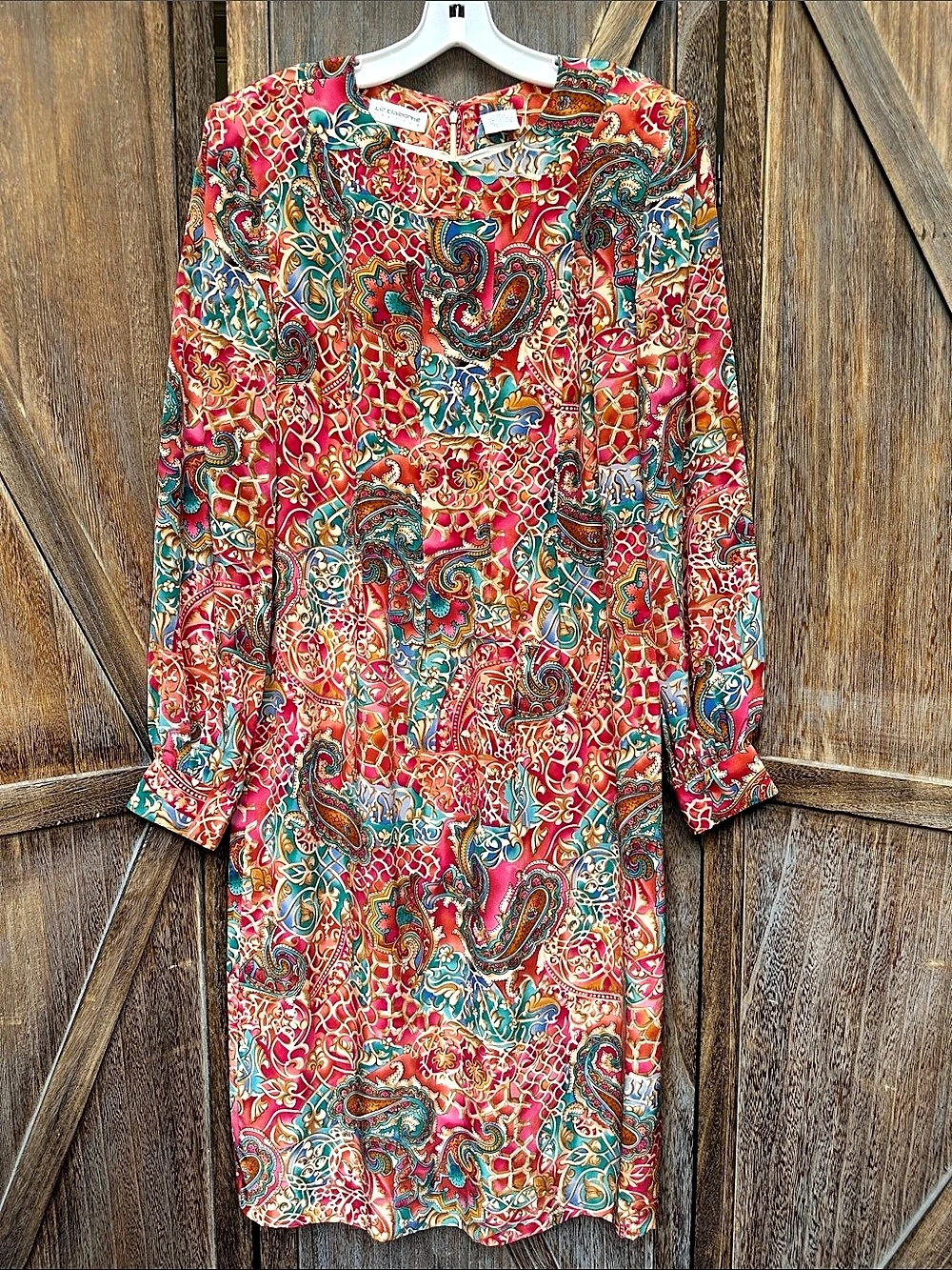 Liz Claiborne Vintage Paisley 100% Silk Dress with Shoulder Pads Size 12
